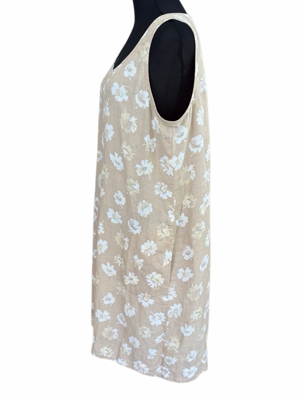 J Jill tan/cream floral sleeveless 100% linen shift dress size M. - Picture 6 of 8